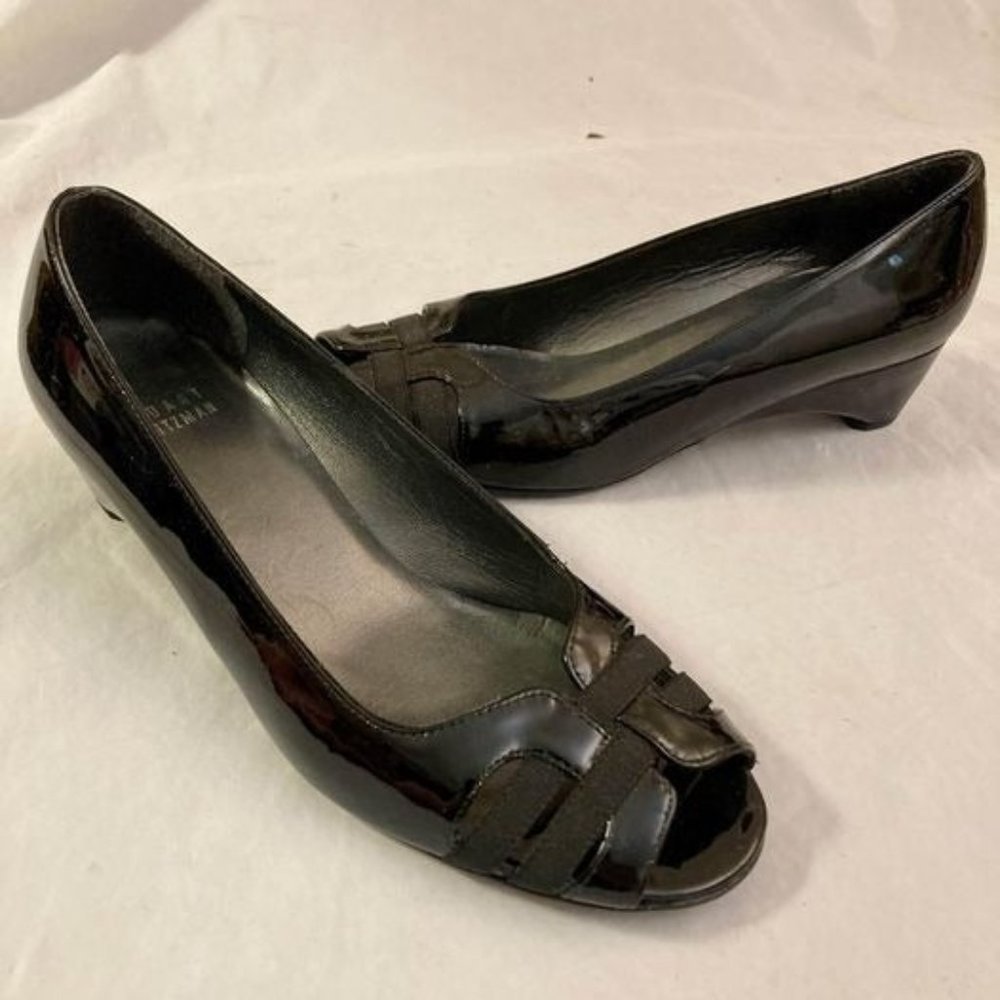 Stuart Weitzman Women’s Shoes Size 6.5 M Black Patent Leather Wedge Low Med Heel